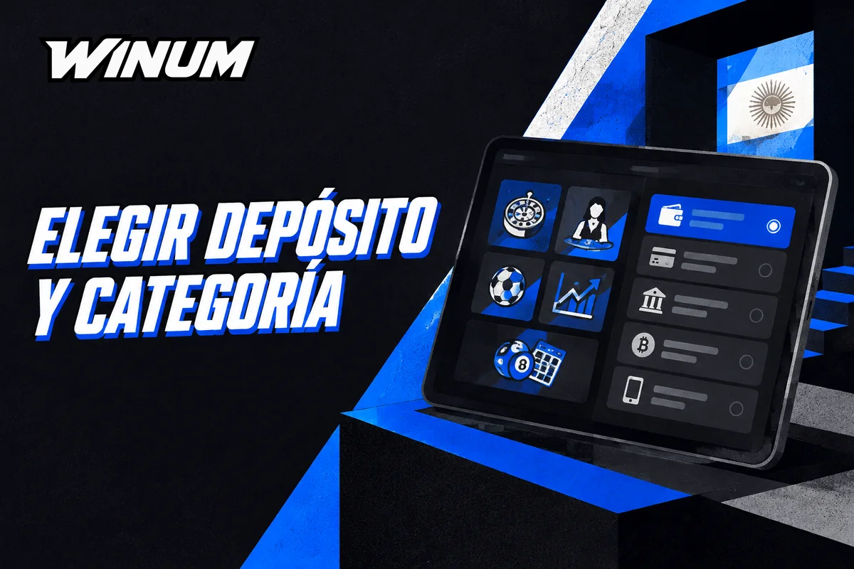 Tablet con categorías de juego y métodos de depósito